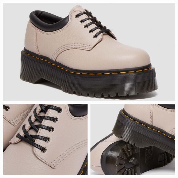 🩵NIB Dr. Martens Taupe 8053 Quad Retro Pisa Leather Platform Oxfords Size 8 - Picture 6 of 16